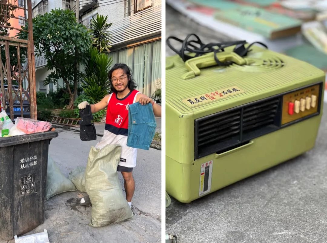 ▲上:街头被丢弃的尚好的家具,在物质丰富的今天并不少见;下左:武楷斯,95后,从大学念书期间就爱上了旧物,他自称是个“收破烂”的;下右:国庆节后收到的老式冷暖风机