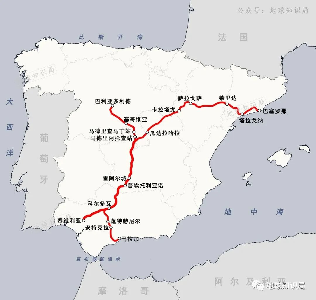 由此，以马德里为中心的“Y”字 西班牙高铁干线路网初步形成