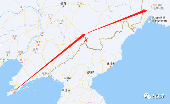▲伊尔-12的大致航线，红叉处是坠机地点猫耳山。