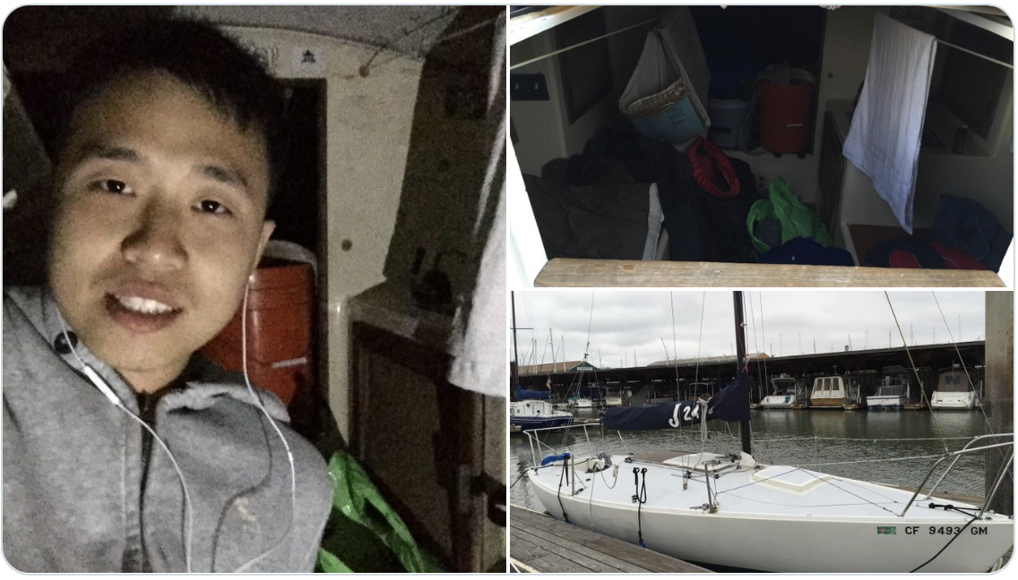 Magic Eden 的 CTO Sidney Zhang 在推特上分享了自己创业失败后住在帆船上的经历｜推特截图