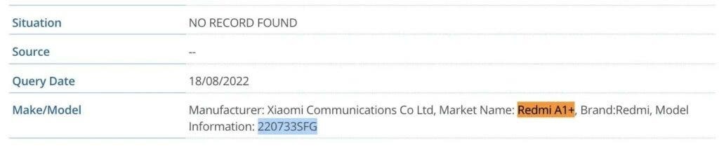 红米A1 IMEI数据库