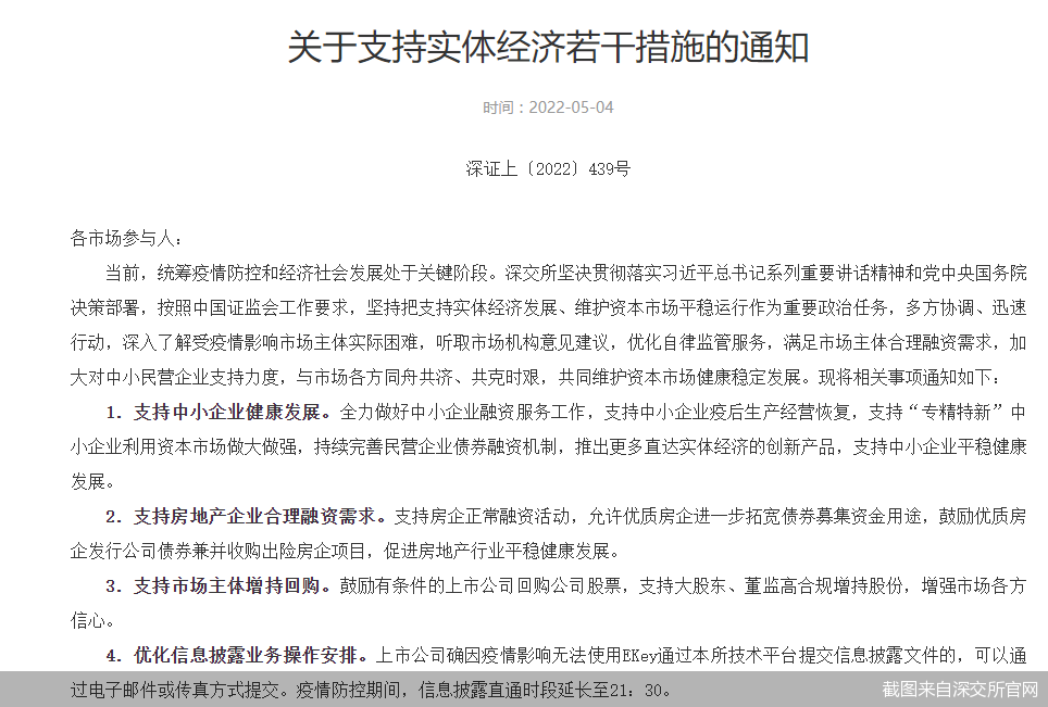 深交所重磅发布支持实体经济八大举措  增持回购、房地产企业合理融资都有涉及！