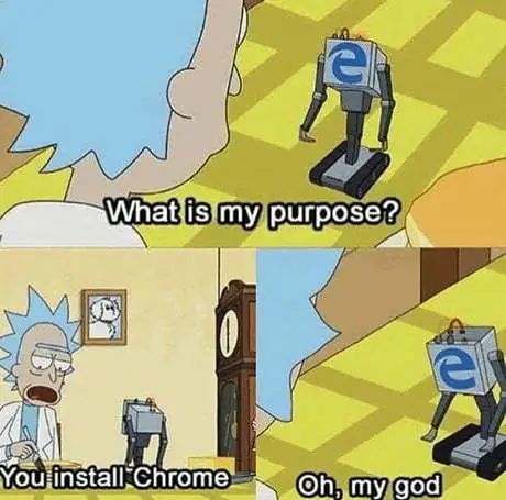 「IE：我要干什么」「下载 Chrome」「IE：哦买噶」