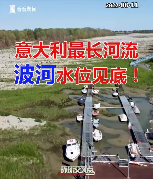 持续高温干旱 意大利最长河流波河水位见底