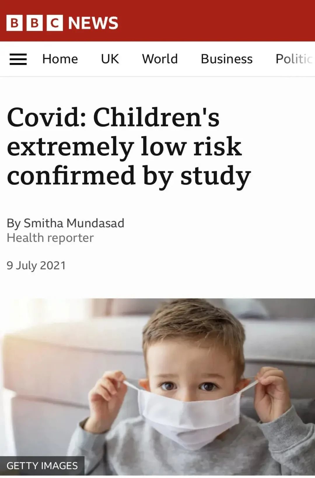 BBC的报道使用了extremely low risk极低风险的措辞