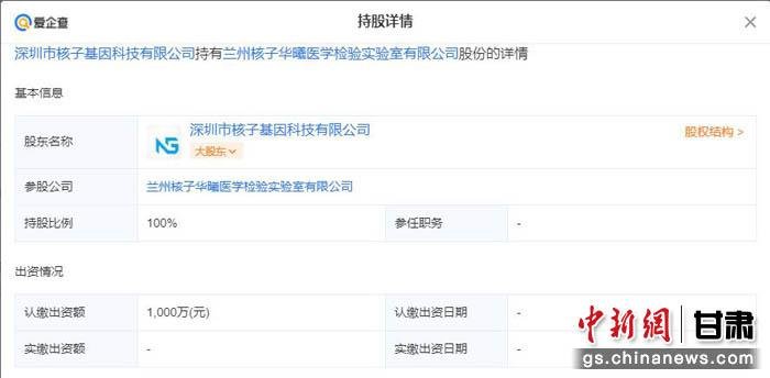图为兰州核子华曦医学检验实验室有限公司股份详情。