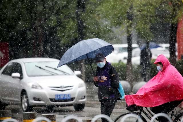 10月10日,辽宁沈阳市民在雪中出行。 图/中新图片网