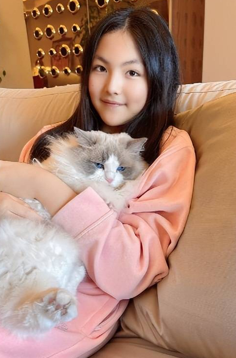 李湘晒女儿抱猫照,12岁王诗龄逆袭成美少女,婴儿肥消失不见