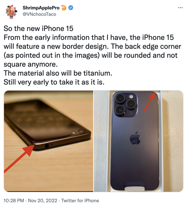 疑似 iPhone 15 曝光,背面边框将从「直角」设计回归「弧度」设计