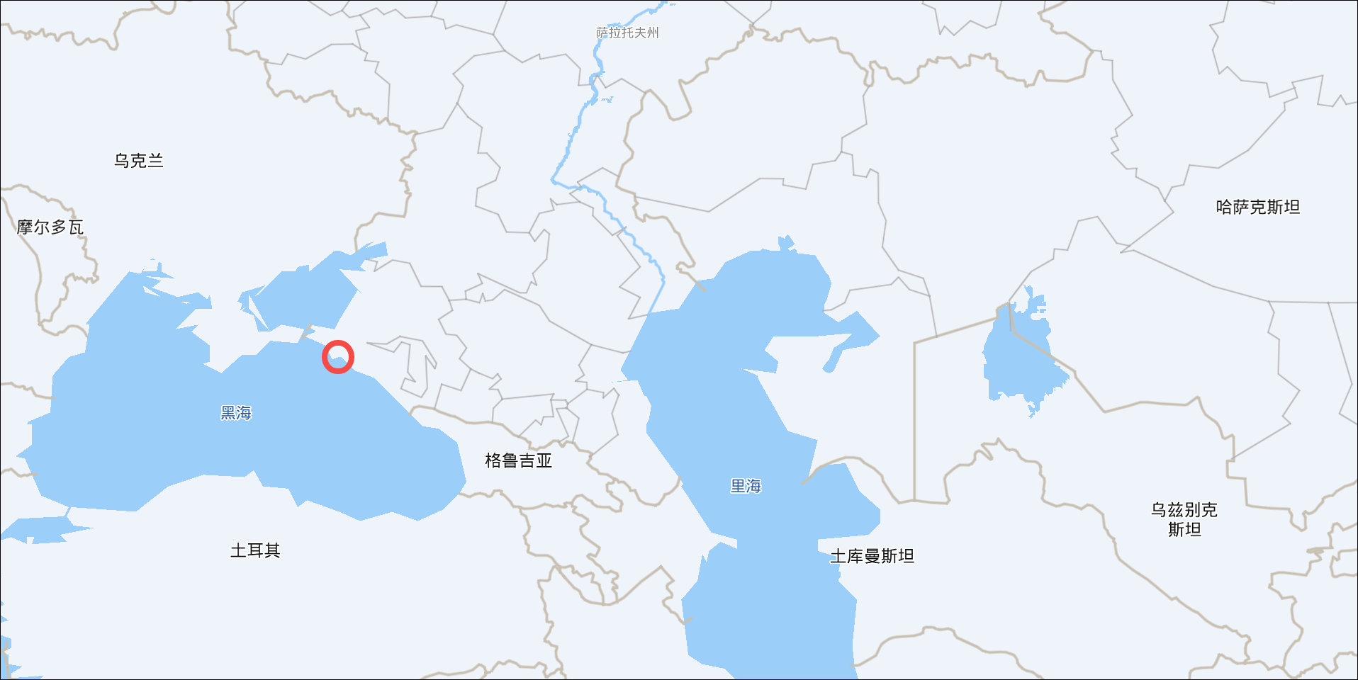 新罗西斯克港口地理位置,它位于俄罗斯黑海沿岸,是里海管道联盟输油线的西部终点(百度地图)