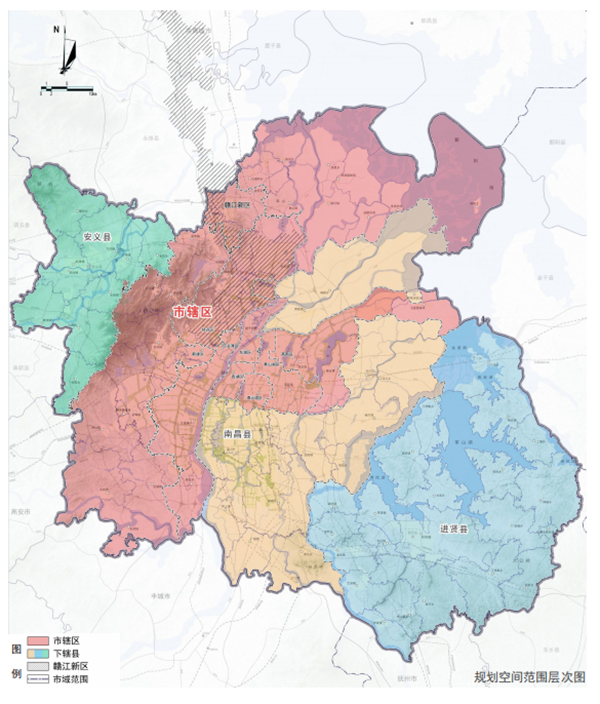 南昌市国土空间总体规划（2021-2035年）空间范围层次图。来源：南昌市自然资源和规划局网站