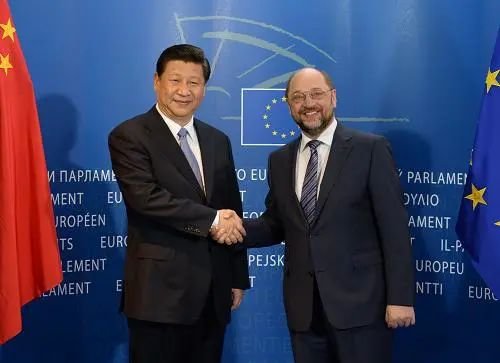 2014年3月31日，国家主席习近平在比利时布鲁塞尔会见时任欧洲议会议长舒尔茨。新华社记者 马占成 摄