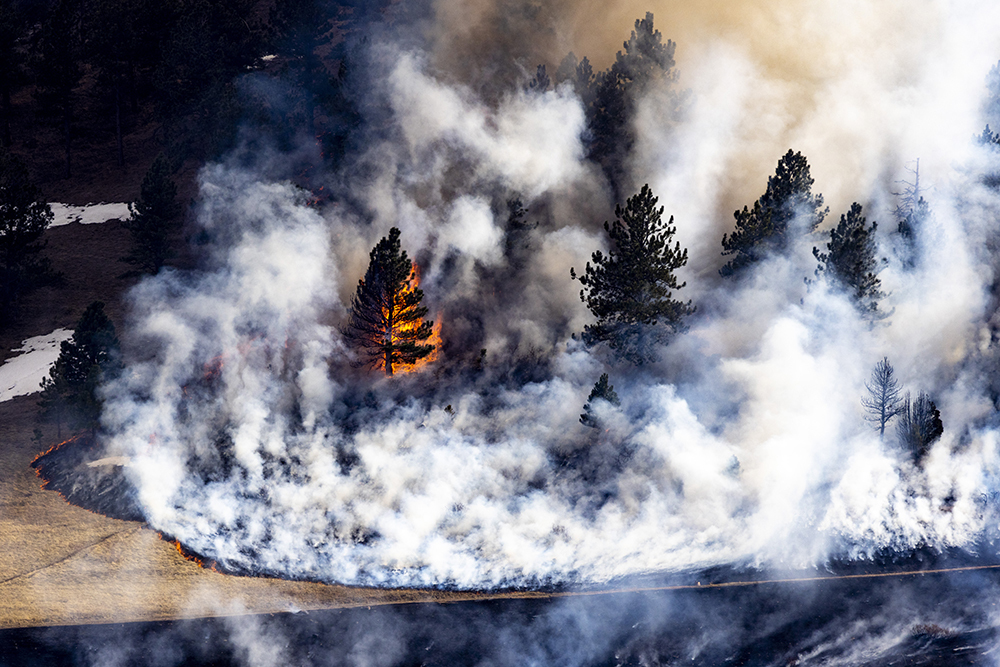 当地时间2022年3月26日,美国科罗拉多州博尔德县,迅速蔓延的野火让成