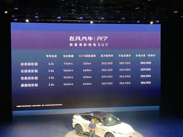 飞凡首款纯电SUV—R7上市 补贴后28.99-35.69万