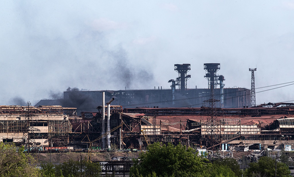 当地时间2022年5月20日，顿涅茨克马里乌波尔的亚速钢铁厂。