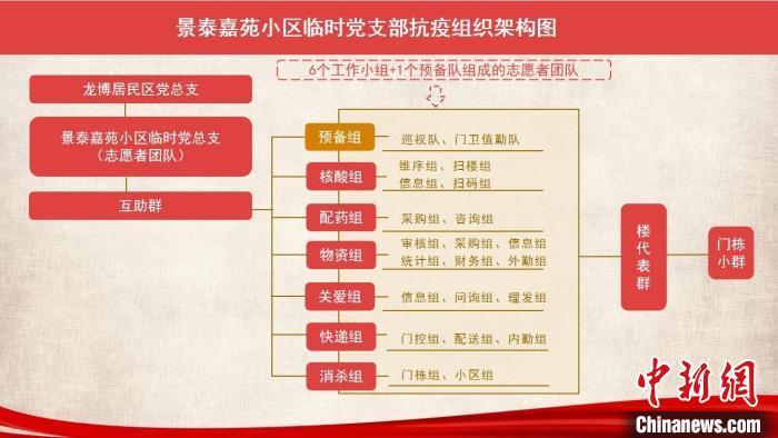 景泰嘉苑小區臨時黨支部抗疫組織架構圖. 受訪者供圖