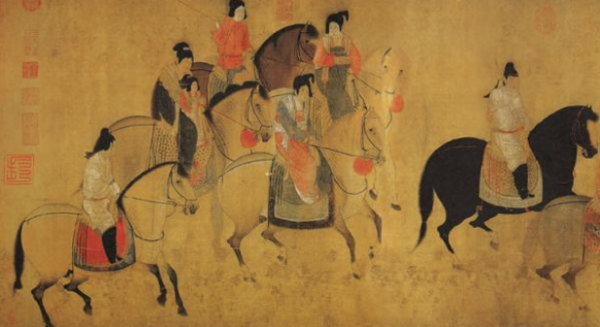 张萱,《虢国夫人游春图》(局部,宋摹本)