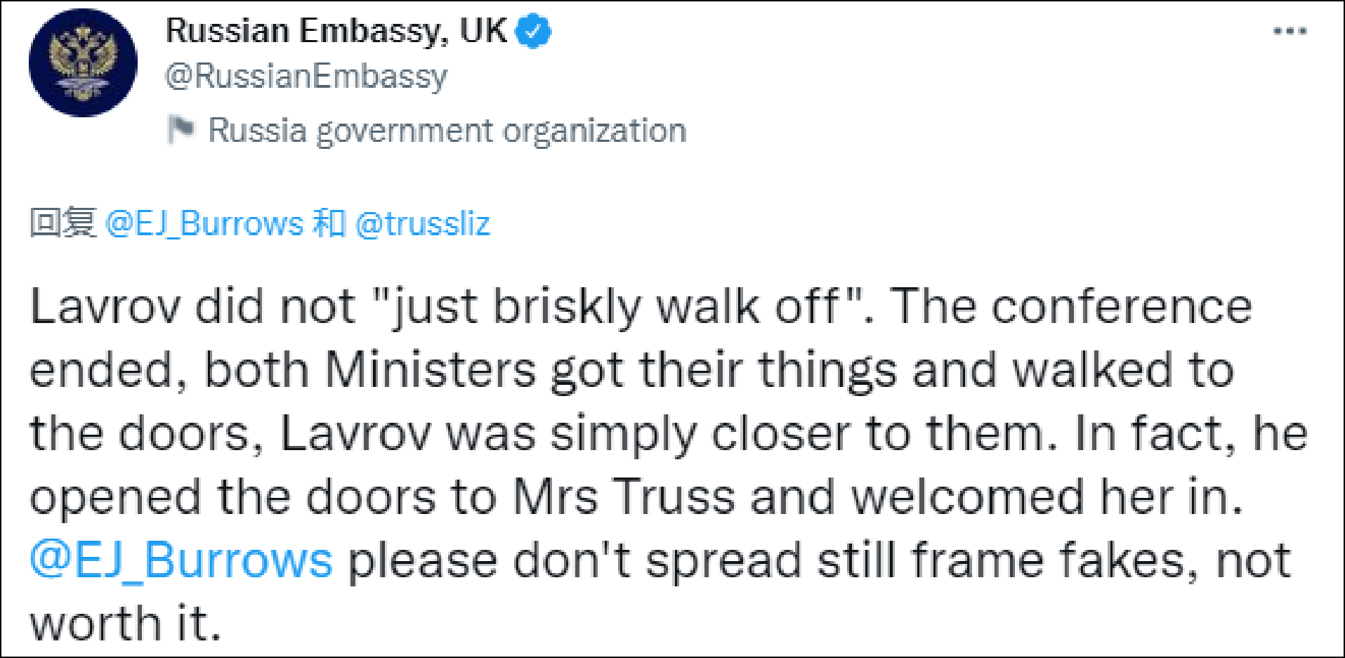 英媒称拉夫罗夫“冷落”英国外相 真相来了