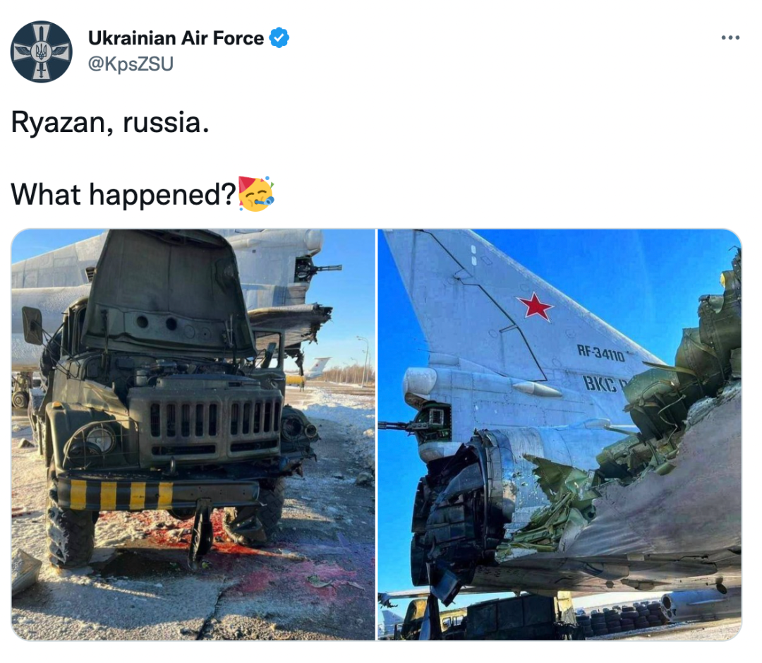 图说:乌克兰空军在社交媒体发布战机受损的图片。图源:twitter