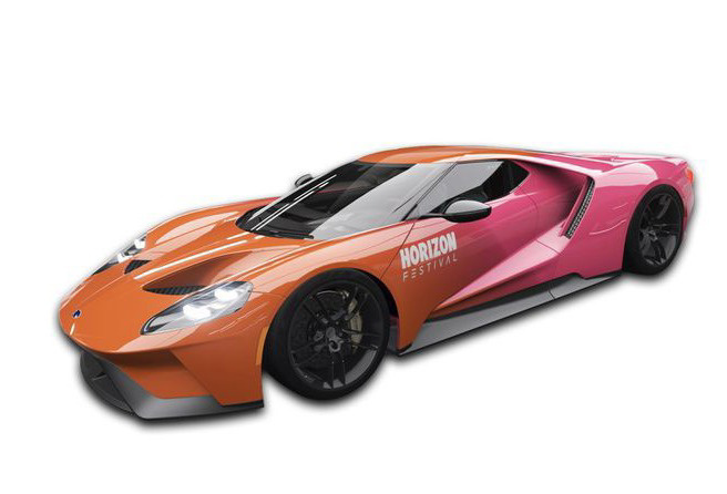 一款跑车,车头橙色,车尾粉色,渐变过渡