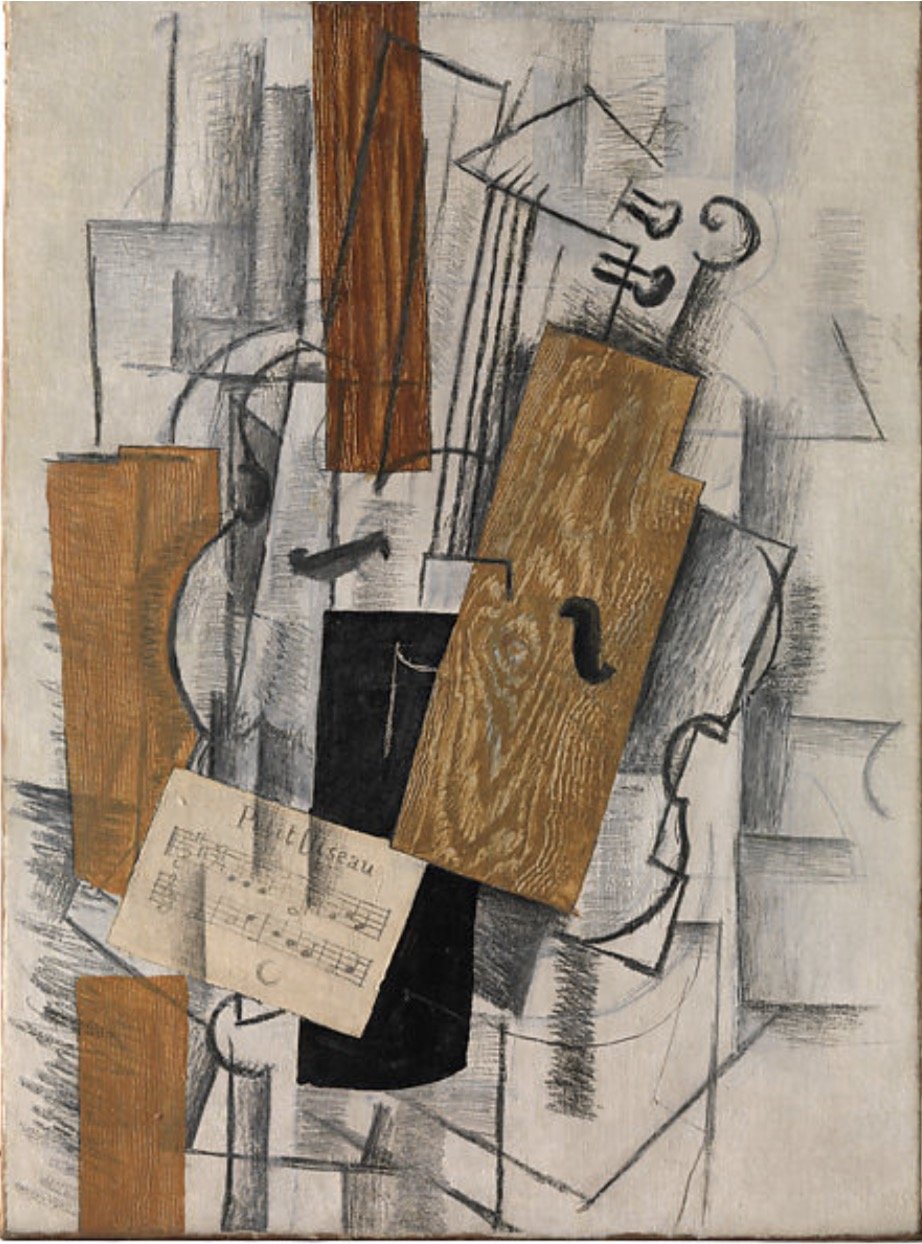 勃拉克，《小提琴和乐谱：Petit Oiseau》，1913年