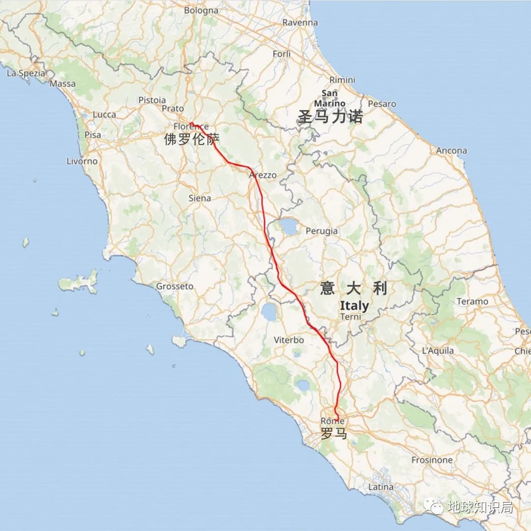 罗马-佛罗伦萨高速铁路的开通将来往两地的路程时间缩短至1小时20分钟（图：wiki）