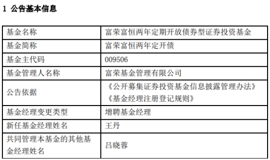 富荣基金2只债券基金增聘基金经理王丹 凤凰网