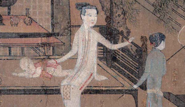 南宋 《荷亭婴戏图》中穿纱衣的妇女
