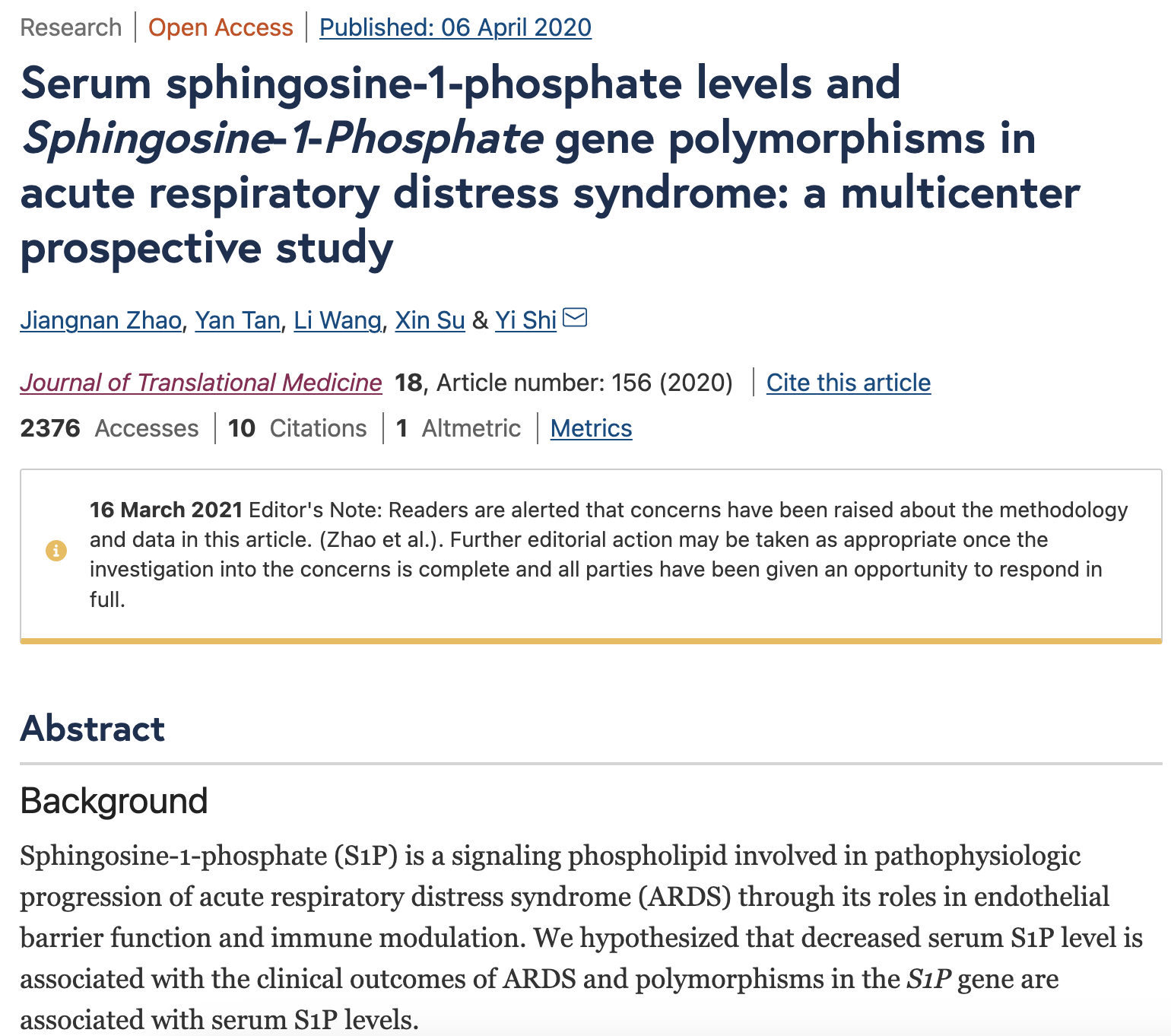 该论文称,相关研究得到了 “编号81470206”国家自然科学基金和“编号81670073”国家自然科学基金的支持。