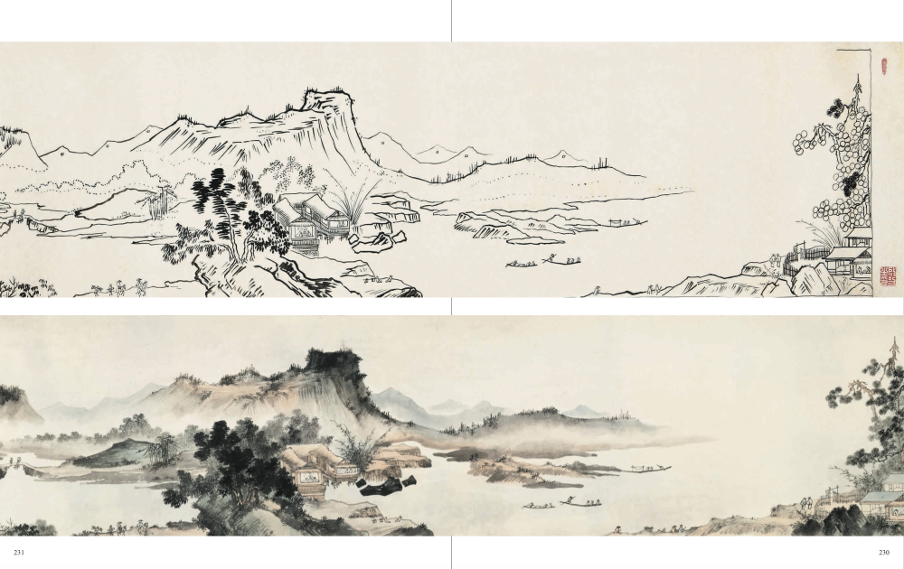 启功 临元人山水并粉本(局部)