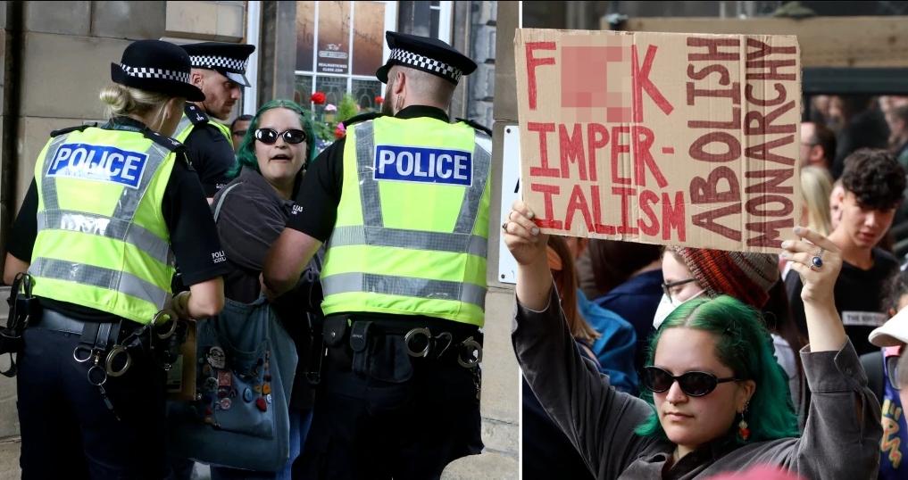 英女王灵柩抵达苏格兰首府爱丁堡，现场出现抗议者 图：英国《都市报》
