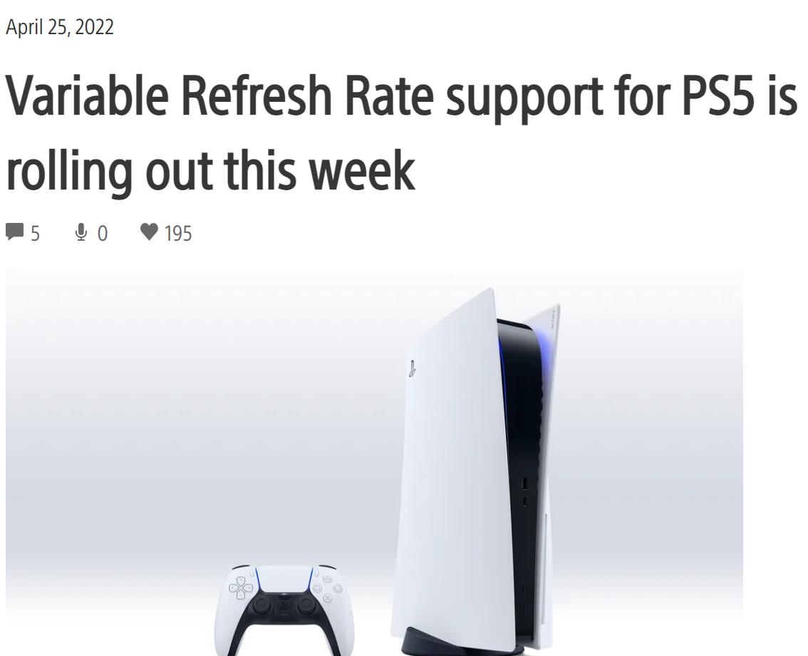 VRR可变刷新率本周上线索尼PS5平台，首批支持游戏公开