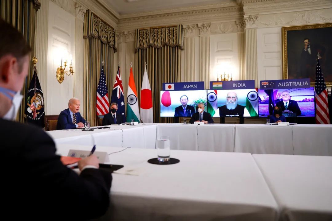 当地时间2021年3月12日，美国华盛顿特区，美国总统拜登参加“四方安全对话”（QUAD）峰会视频会议。图/IC photo