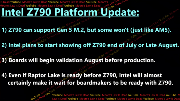 英特尔 Raptor Lake 和 Z790 主板将更新。(图片来源:摩尔定律已死)