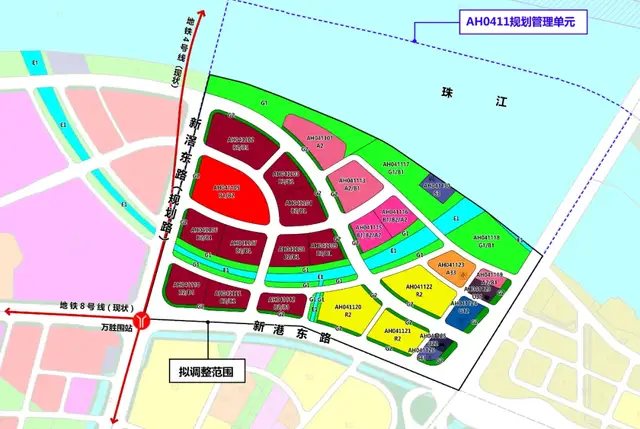 琶洲眼片區用地規劃調整圖 來源:廣州新聞發佈《海珠區琶洲中二區