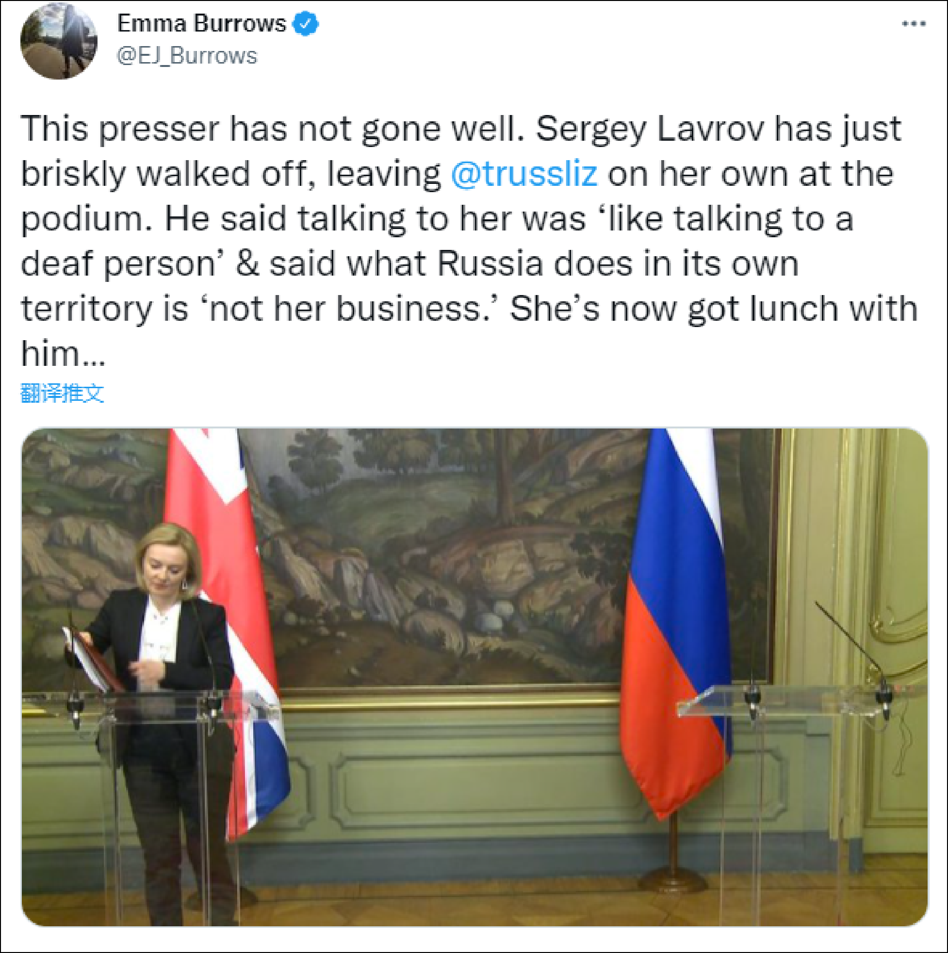 英媒称拉夫罗夫“冷落”英国外相 真相来了