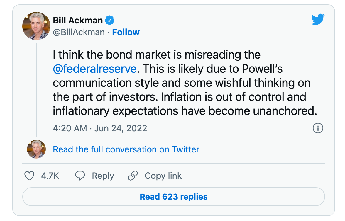 对冲基金大佬拉响警报：通胀预期已脱锚美联储明年或加息至5%以上