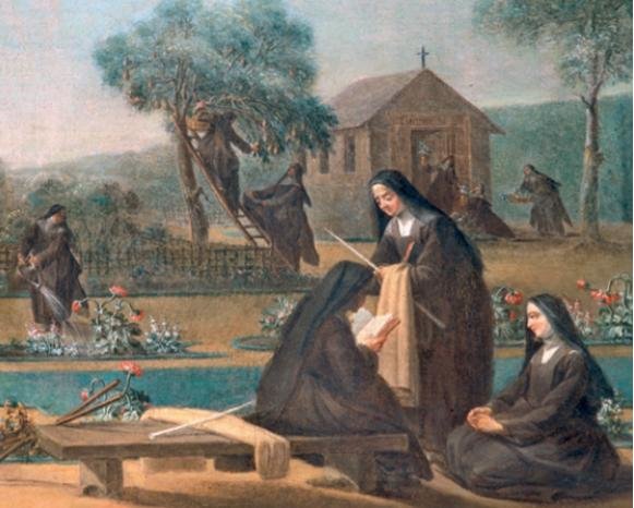 查尔斯·吉略特（Charles Guillot） 所画的路易丝·玛丽（Louise-Marie de France，路易十五的女儿），《菜园里的加尔默罗会修女》（Les Carmélites au jardin），布面油画，1770 年，现藏于圣但尼（Saint-Denis）的艺术与历史博物馆（musée d’Art et d’Histoire）。