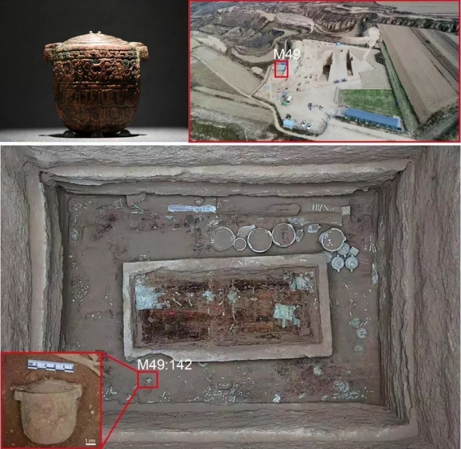 这是在刘家洼遗址一座中型贵族墓葬中考古出土的青铜小罐。（陕西省考古研究院供图）