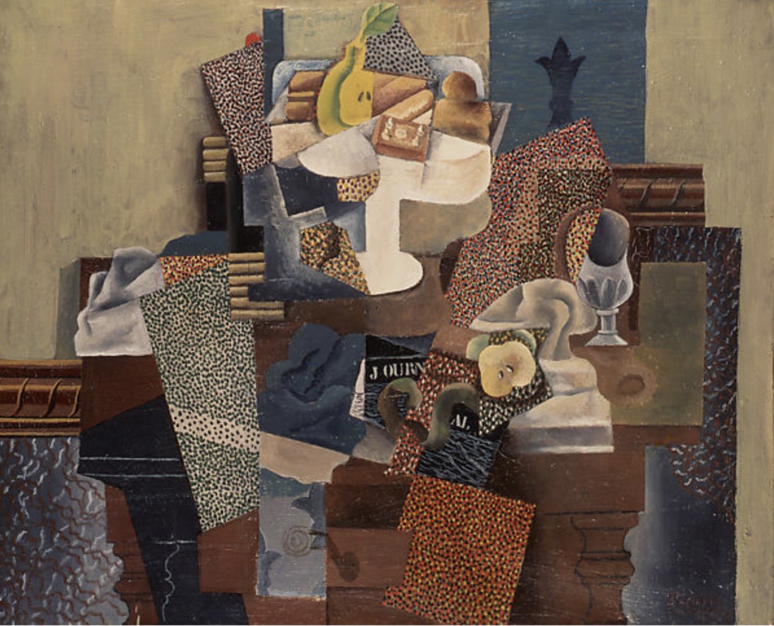 毕加索，《用果盘和玻璃制作的静物》，1914-1915