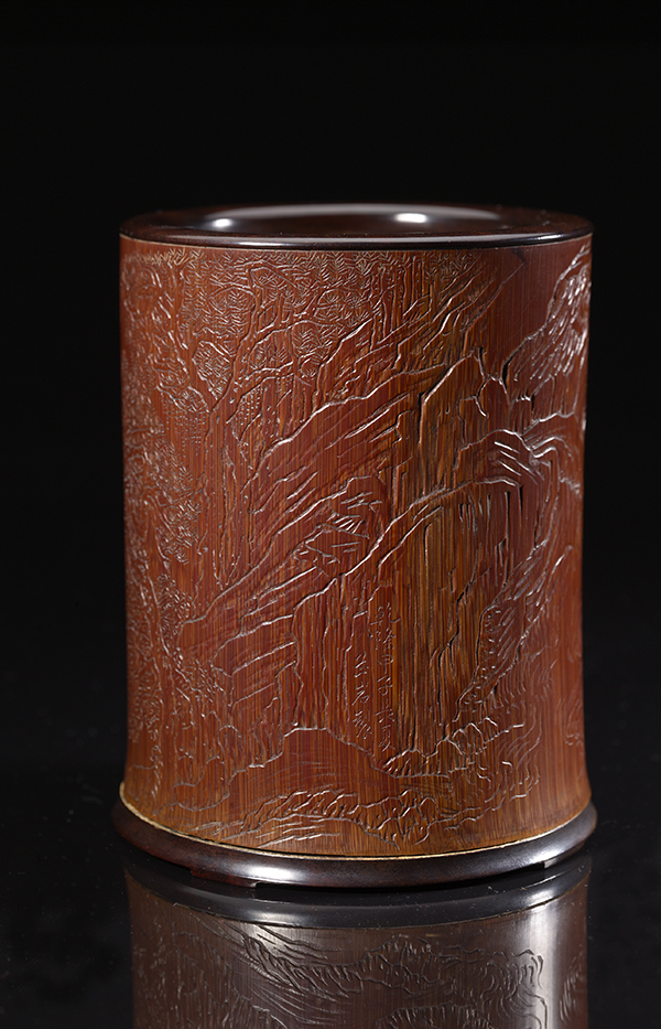 上海博物馆藏周颢竹刻作品 松壑云泉图竹笔筒(非本次展品)