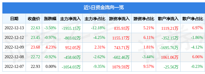 鼎龙股份（300054）12月13日主力资金净卖出1955.15万元