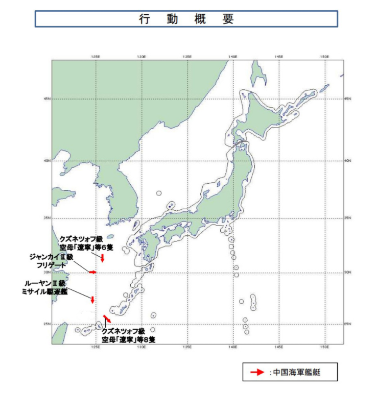 日方公布的中国海军舰艇航行轨迹