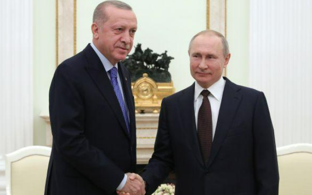▲2020年3月5日，在俄罗斯首都莫斯科，俄罗斯总统普京（右）会见土耳其总统埃尔多安。