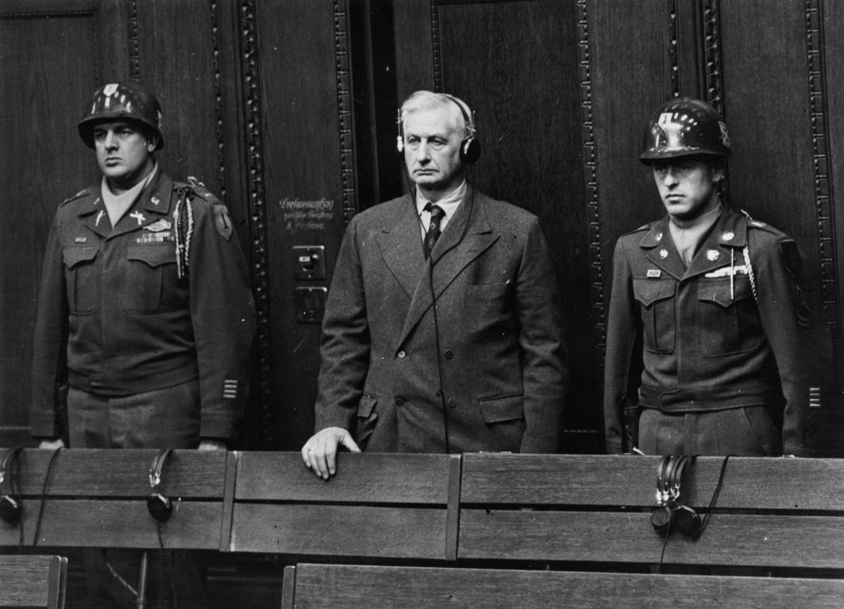 1947年1月15日，弗里德里希·弗利克在纽伦堡接受审判。图片来源：彭博社