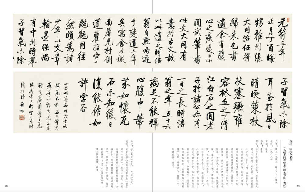 启功 临宋黄庭坚 《为张大同书韩愈〈赠孟郊序〉后记》 尺寸:横三一九厘米 纵三三·七厘米 年代:一九八八年
