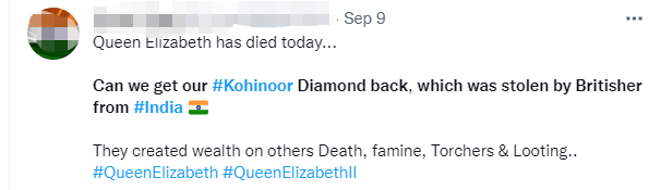 女王去世后 印度人想把它要回来