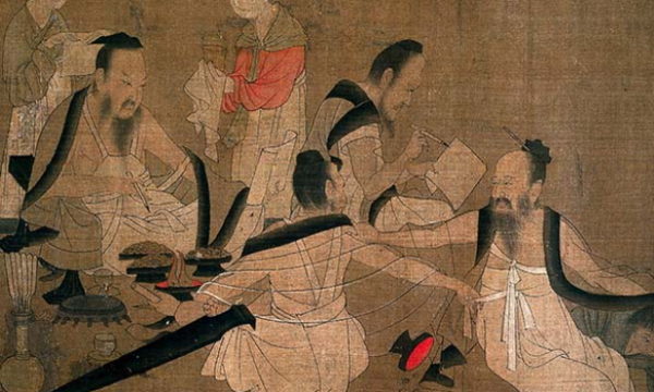 《北齐校书图》中身披透明纱衣的学士们,内穿布裙