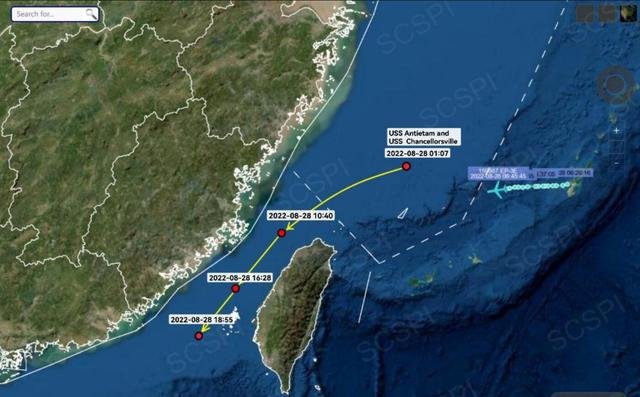 美军穿越台湾海峡轨迹