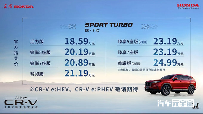 官方涨价本田新CR-V售18.59-24.99万 首推7座版-图1